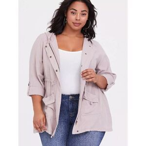 Torrid Jacket Womens 1X Pink Full Zip Snap Hooded Textured Twill Anarak Utility